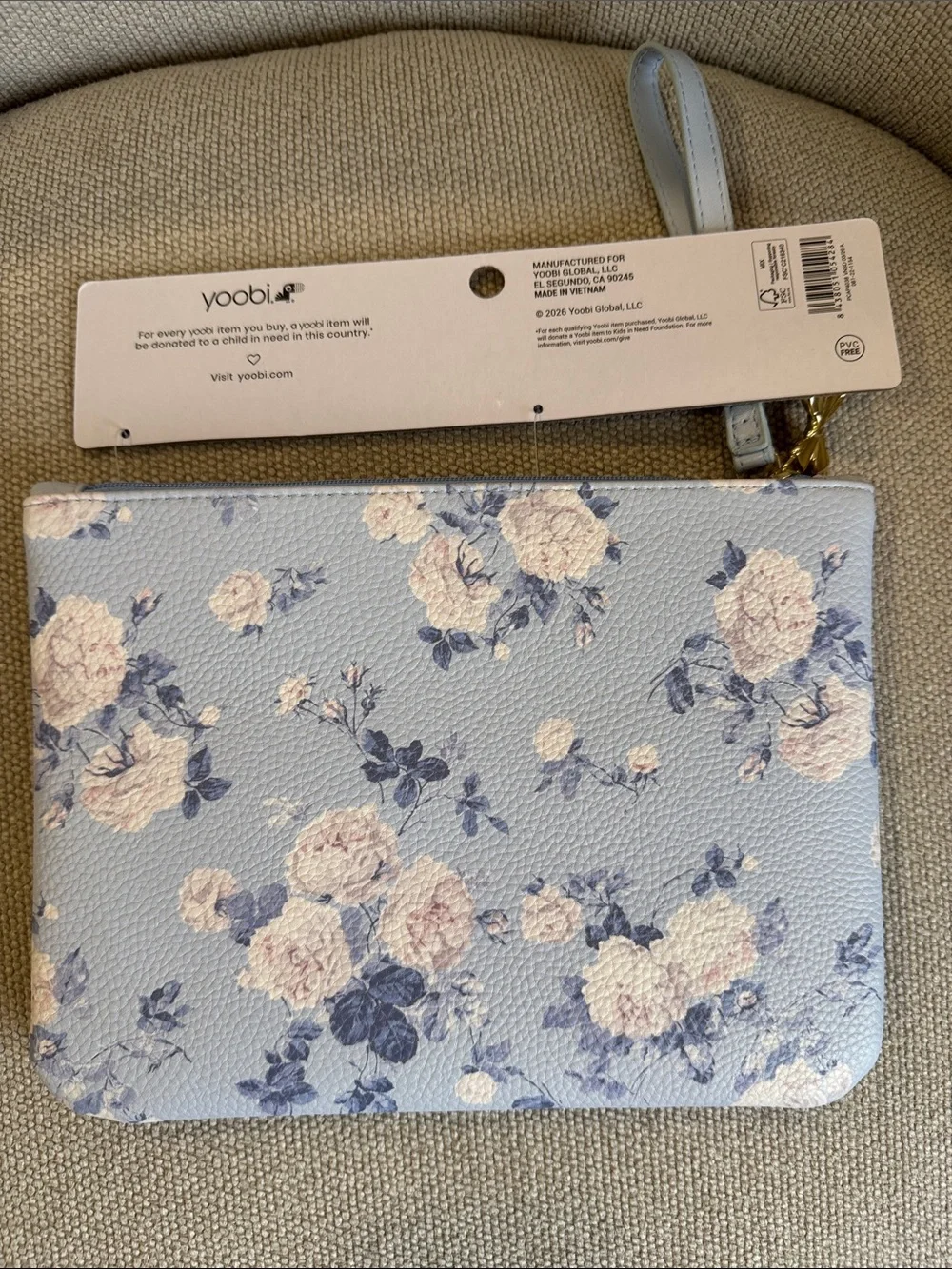 LoveShackFancy x Target Blue Floral Wristlet Pouch with Pink Rose Accents